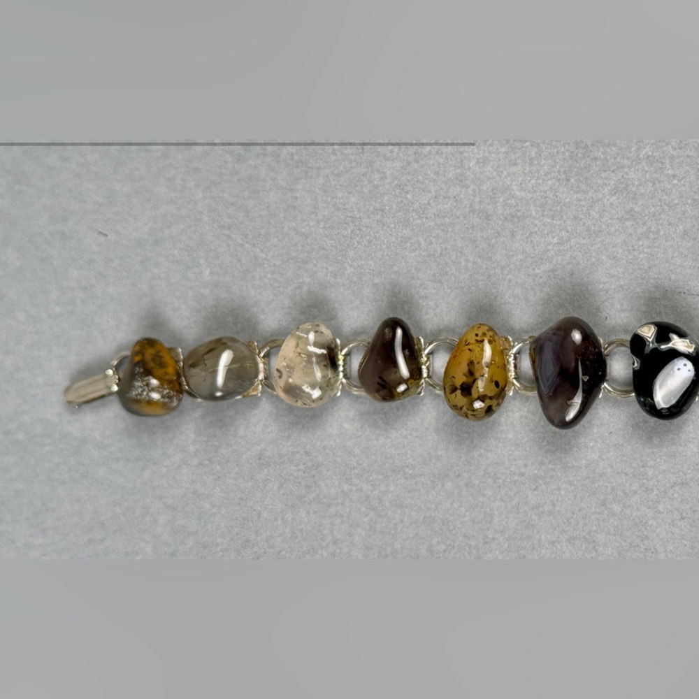 Vintage Multicolored Agate Natural Stone Silver Tone Bracelet | EUC - Picture 5 of 15